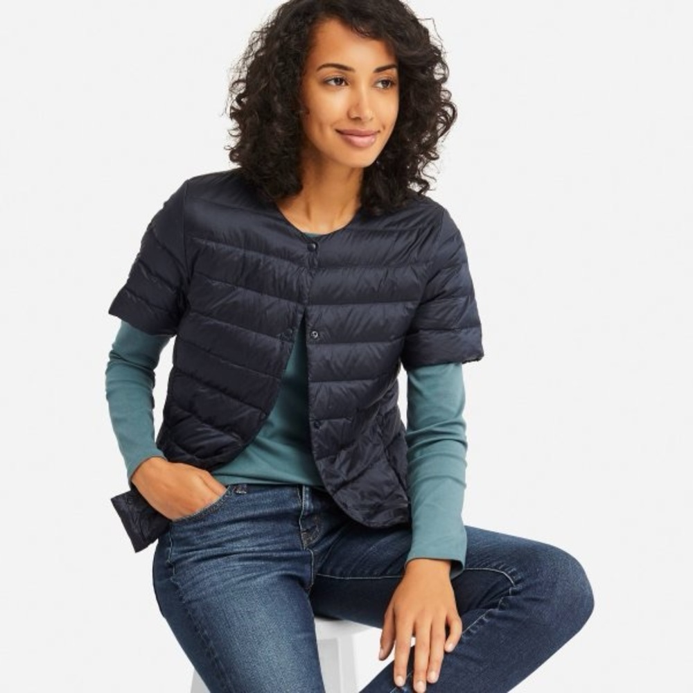 Uniqlo Dark Blue Women's Quilted short sleeved ultra light puffer jacket coat XL